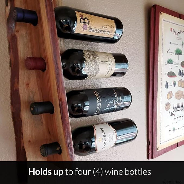 Wall Mount Wine Rack for 4 Wine Bottles - Charming & Rustic Wooden Wine Holder - Unique Design Wine Bottle Display Rack - Wine Storage Organizer for Dining Room, Bar & Wine Cellar