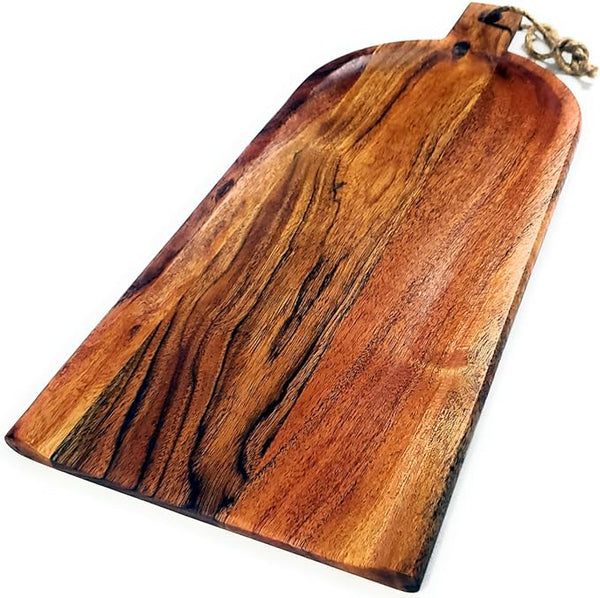 Acacia Charcuterie Board with Drip Edge & Handle - Wood Cheese Board - Decorative Wooden Serving & Cutting Board - Housewarming, Mothers Day, New Home & Wedding Gifts (20” x 8”)